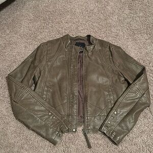 Faux Leather jacket- beautiful and unique dark olive green color.  Large
